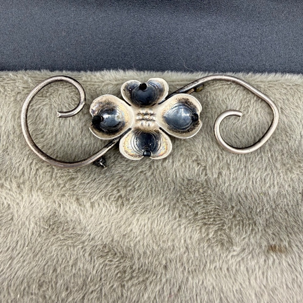 Vintage Heilig Hand Wrought Sterling Silver Brooch Signed Dogwood